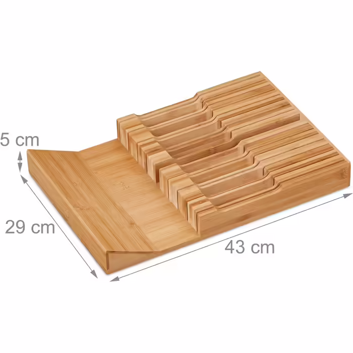 Relaxdays Messerhalter Bambus, 16 Messer & Wetzstahl, 5x43x29 cm, natur