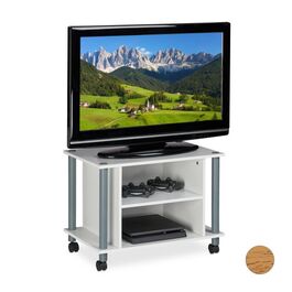 Relaxdays TV Tisch mit Rollen und 2 Fächern