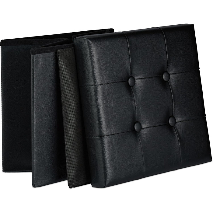 Relaxdays Aufbewahrungshocker, gepolstert, faltbar, 39x37x37 cm, Kunstleder, Schwarz