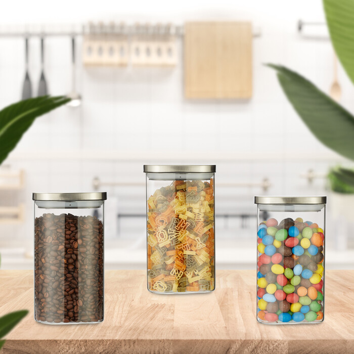 Relaxdays 3er Set Vorratsgläser mit Deckel 1200 ml