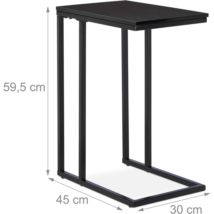 Relaxdays Beistelltisch, eckiger Seitentisch in C-Form, für Couch & Bett, Metall & Holz, HBT: 59,5 x 30 x 45 cm, schwarz