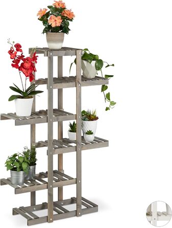 Relaxdays 5-stufiges Blumenregal Holz, Shabby, 125x81x25 cm, Grau