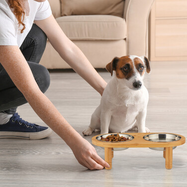 Relaxdays Futterbar Hunde mit 2 Näpfen