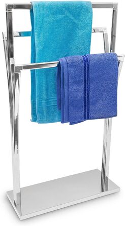 Relaxdays Handtuchständer, 86x50x20 cm, 3 Stangen, Edelstahl-Optik, freistehend, silber