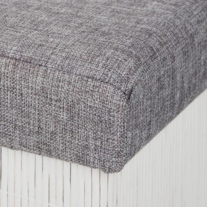 Relaxdays faltbarer Sitzhocker mit Stauraum, gepolstert, Bambus, Stoff, 36x35x35 cm, Weiß/Grau