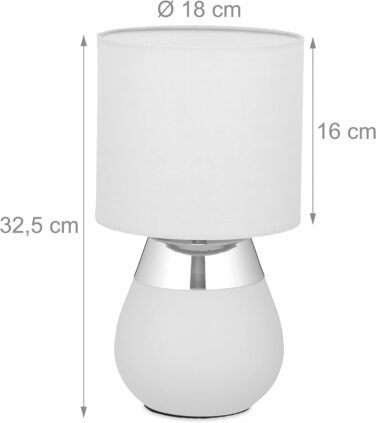 Relaxdays Nachttischlampe Touch dimmbar, moderne Touch Lampe, 3 Stufen, E14, Tischlampe, HxD: 32,5 x 18 cm, grau- (Silber)
