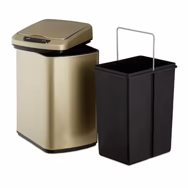 Relaxdays Sensor Mülleimer 12l, eckiger Abfalleimer mit Deckel & Inneneimer, Küche & Bad, Automatik Mülleimer, (Gold)