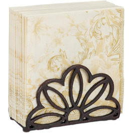 2 x Serviettenhalter, für 33x33cm Servietten, schwer, rustikal, Blumen Motiv, Gusseisen, Serviettenständer, braun