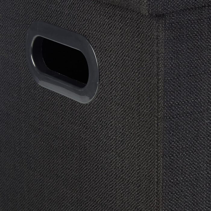 Relaxdays Faltbarer Sitzhocker mit Stauraum, Griffe, Leinen, Polyester, MDF, Schwarz, 49,5x46x25,5 cm