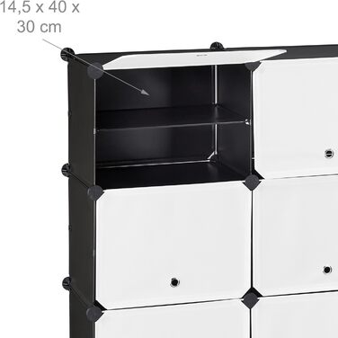 Relaxdays Schuhschrank, 24 Fächer, modular, Kunststoff & Metall, 125x125x32 cm, schwarz-weiß