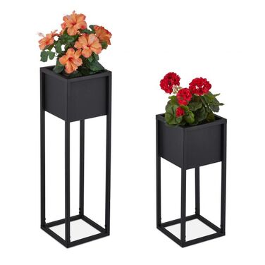 Relaxdays Metall Blumenständer 2er Set in Schwarz