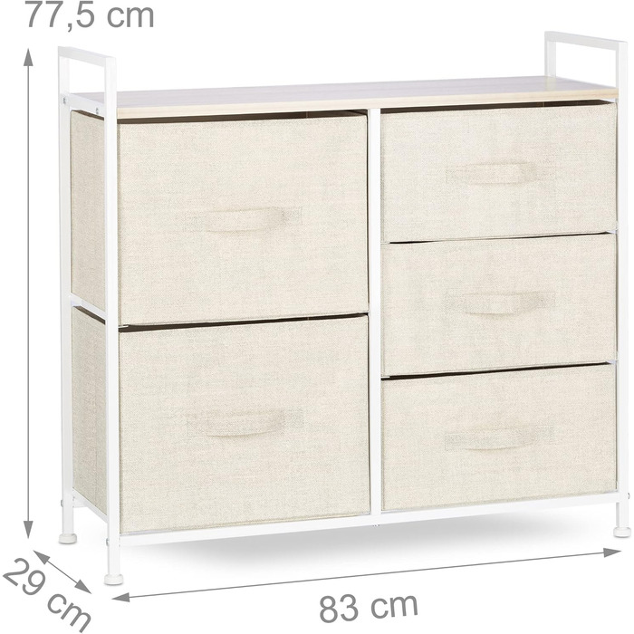 Relaxdays Regalsystem, 5 Schubladen, Metall & Holz, 77,5x83x29 cm, beige, Design F