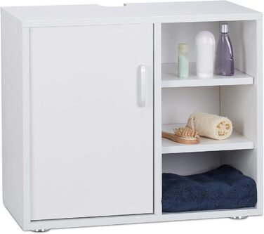 Relaxdays Waschbeckenunterschrank, eintürig, 3 Ablagen, 51x60x32 cm, weiß, MDF