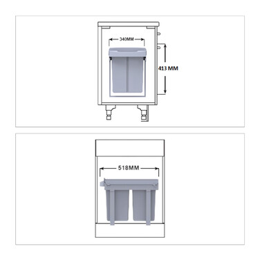 Relaxdays Einbaumülleimer 2x 20l grau