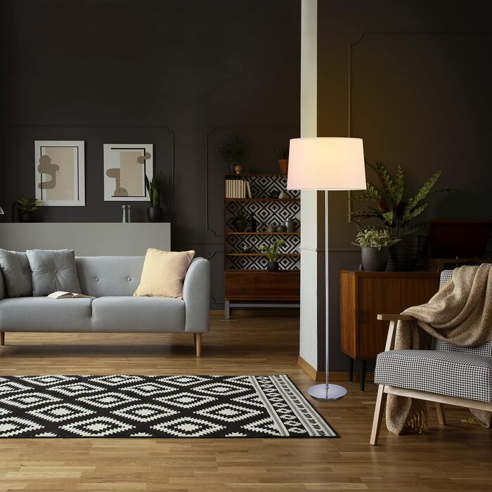 Relaxdays Stehlampe, Stoffschirm, chrom Fuß, E27, Ø 40 cm, 148,5 cm hoch, Altrosa