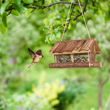 Relaxdays Vogelfutterhaus mit Rinde