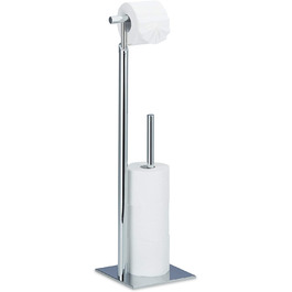Relaxdays Toilettenpapierhalter stehend PAGNONI, Rollenhalter Toilettenpapier, 4 Ersatzrollen, HBT 71x20x20 cm, silber