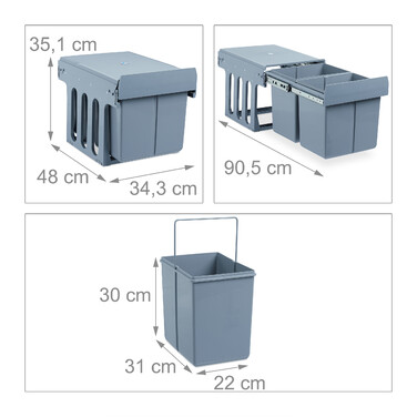 Relaxdays Einbaumülleimer Küche 2x 15 Liter
