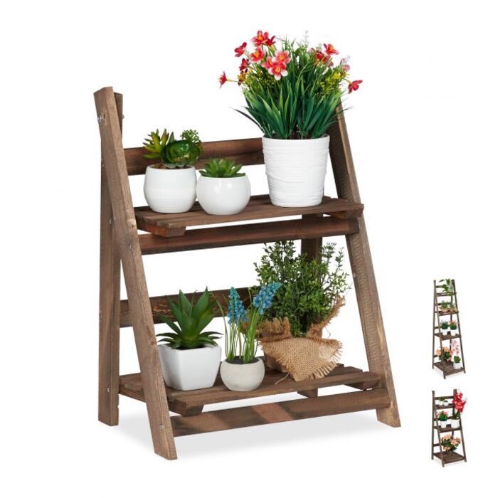 Relaxdays Blumentreppe Holz dunkelbraun