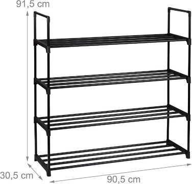 Relaxdays Schuhregal Stecksystem,  für 12 Paar Schuhe, HBT: 67 x 90,5 x 30,5 cm, Schuhständer Metall, schwarz 10036199_348 (4 Ebenen)