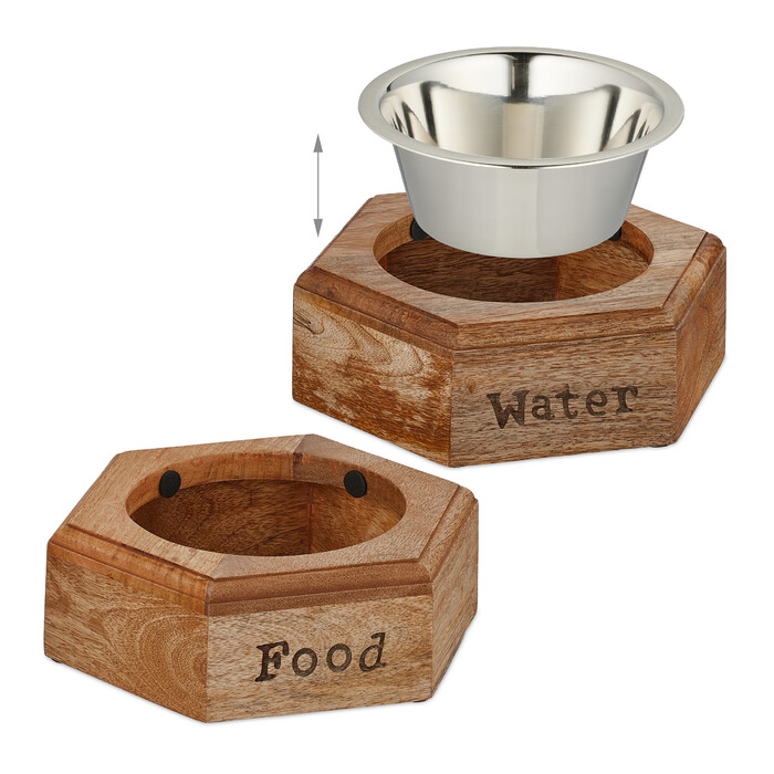 Relaxdays Hunde Napfset mit Holzhalterung