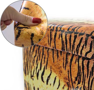 Relaxdays Faltbarer Sitzhocker 38 cm, stabil, trendige Motive, Kunstleder, Stauraum, Deckel, Tiger gelb