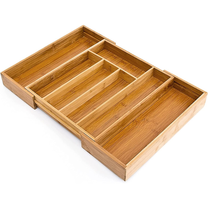 Relaxdays Besteckkasten Bambus, ausziehbarer Besteckeinsatz als Küchenorganizer, Schubladeneinsatz 33,5x29-48x5 cm, natur
