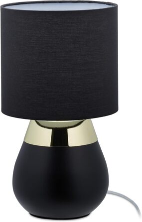 Relaxdays Nachttischlampe Touch, E14-Fassung, indirektes Licht, ovale Lampe mit Lampenschirm. HxD: 32 x 18 cm, schwarz