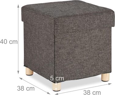 Relaxdays Sitzhocker mit Stauraum, gepolstert, gesteppt, Stoff, 40x38x38 cm, grau (Braun)