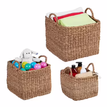 Relaxdays 3-tlg. Aufbewahrungskorb Set aus Seegras