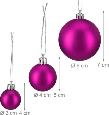 Relaxdays Weihnachtskugeln, 100er Set, Weihnachtsdeko, matt, glänzend, glitzernd, Christbaumkugel ∅ 3, 4 & 6 cm, (Rosa)