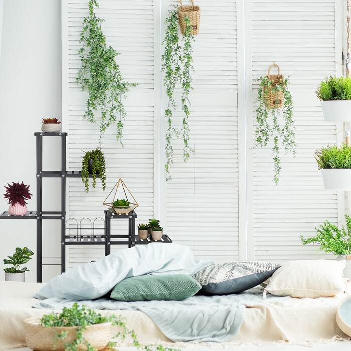 Relaxdays Schwarzer Blumenständer mit Rollen