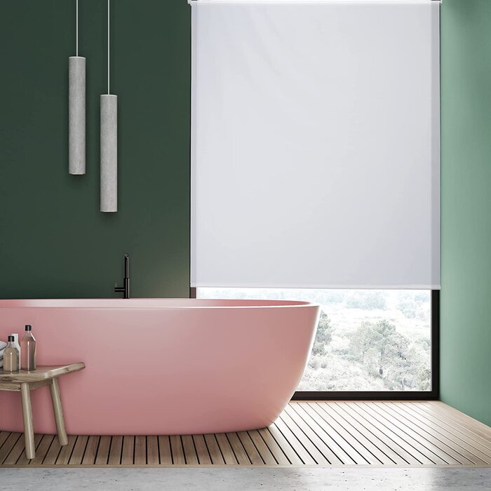 Relaxdays Duschrollo,  Seilzugrollo für Dusche & Badewanne, Decke & Fenster, Badrollo wasserabweisend, weiß, PVC, Aluminium, Kunststoff (60x240 cm)