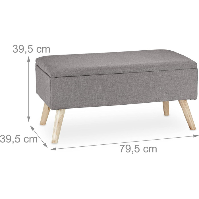 Relaxdays Sitzbank mit Stauraum, gepolstert, Holzbeine, Stoffbezug, 39,5x79,5x39,5 cm, Polyester, hellgrau