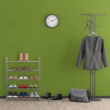 Relaxdays Schuhregal, Metall, 5 Ebenen, stapelbar, erweiterbar, HBT: 90x70x26 cm, 15 Paar Schuhe, silber