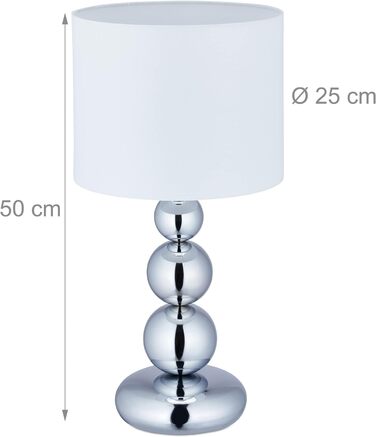 Relaxdays Tischlampe Kugeln, Nachttischlampe mit Stoffschirm, HxD: 50 x 25 cm, E27, Tischleuchte Wohnzimmer, silber/weiß