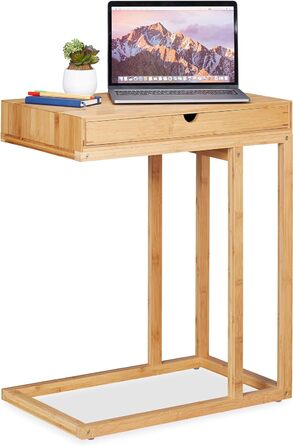 Relaxdays 68 x 55 x 35 cm, Beistelltisch Bambus mit großem Schubfach, moderner Stil, Wohnzimmertisch, H x B x T, Natur