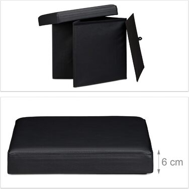 Relaxdays Sitzhocker, Leder, Schwarz, 38x38x38 cm