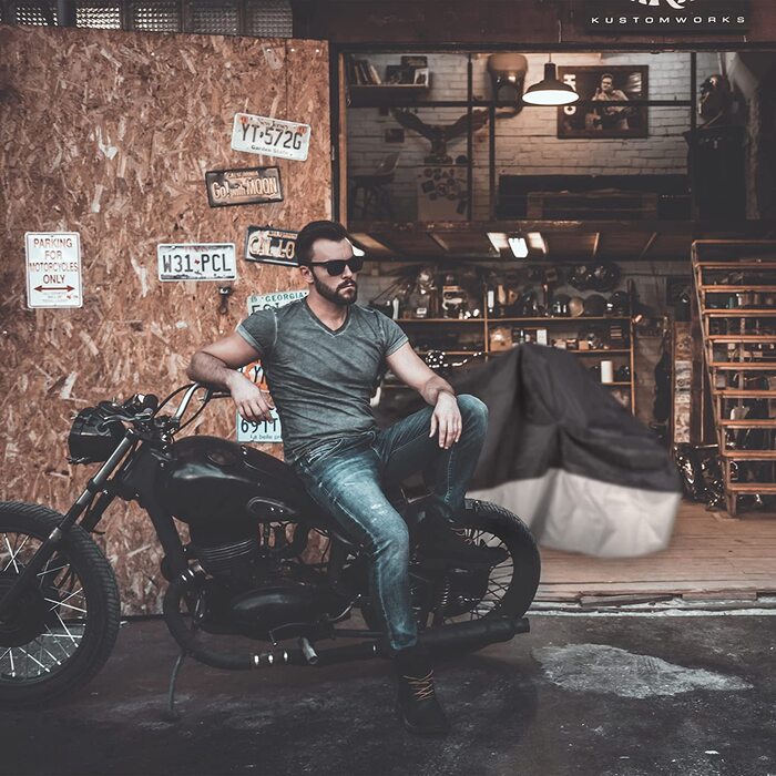 Relaxdays Motorrad Abdeckplane, Größe XL, wasserdicht, Motorradabdeckung Indoor & Outdoor, mit Gummizug, schwarz/Silber