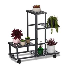 Relaxdays Schwarzer Blumenständer mit Rollen