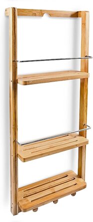 Relaxdays Duschregal mit 3 Ablagen H x B x T: ca. 70 x 28,5 x 10 cm Regal zum Einhängen mit 3 Haken für Handtücher oder Lappen als praktisches Hängeregal für Küche und Bad Duschablage aus Holz, natur Single