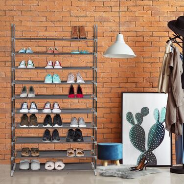 Relaxdays XXL Schuhregal Stecksystem, 10 Ebenen, für 50 Paar Schuhe, Stoff Schuhständer HBT 176,5x99x29,5 cm, (Weiß)