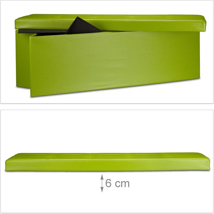 Relaxdays Faltbare Sitzbank XL Kunstleder, 114x38x38 cm, Sitztruhe mit Stauraum, Grün