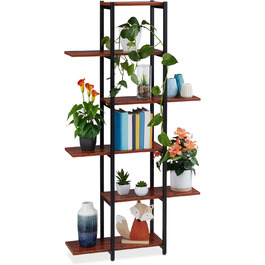 Relaxdays Pflanzenregal, Blumentreppe 6 Ablagen, 150x78x24 cm, Stahl & MDF, innen, schwarz/Dunkelbraun
