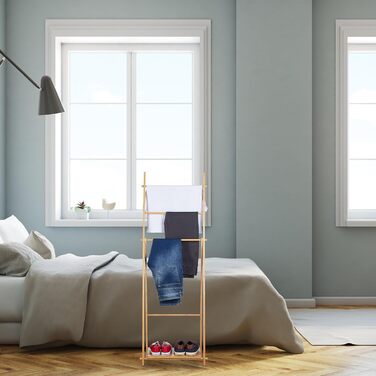 Relaxdays Handtuchständer Bambus, 4 Stangen, 1 Ablage, freistehend, HBT: 153x53,5x30 cm, Natur