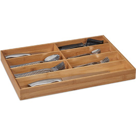 Relaxdays Besteckkasten, 7 Fächer, Bambus, Schubladenkasten, HBT: 4,5x30,5x44,5 cm, Natur