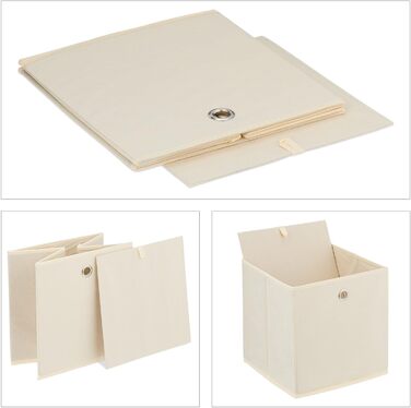 Relaxdays Aufbewahrungsbox, 4er Set, faltbar, H x B x T: 30 x 30 x 30 cm, Stoffbox mit Griffloch, Regalbox offen, Creme