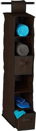 Relaxdays Hängeregal Stoff, Hängeaufbewahrung, 6 Fächer, 2 Schübe, für Kleiderschrank, HBT: ca. 82x14,5x30 cm, braun