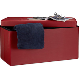 Relaxdays Faltbare Sitzbank, 2-Sitzer mit Stauraum, Kunstleder, 300 kg belastbar, Dunkelrot