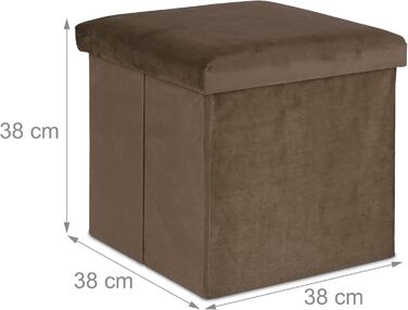 Relaxdays Sitzhocker, faltbar, 38x38x38 cm, Stauraum, MDF & Samt, Braun